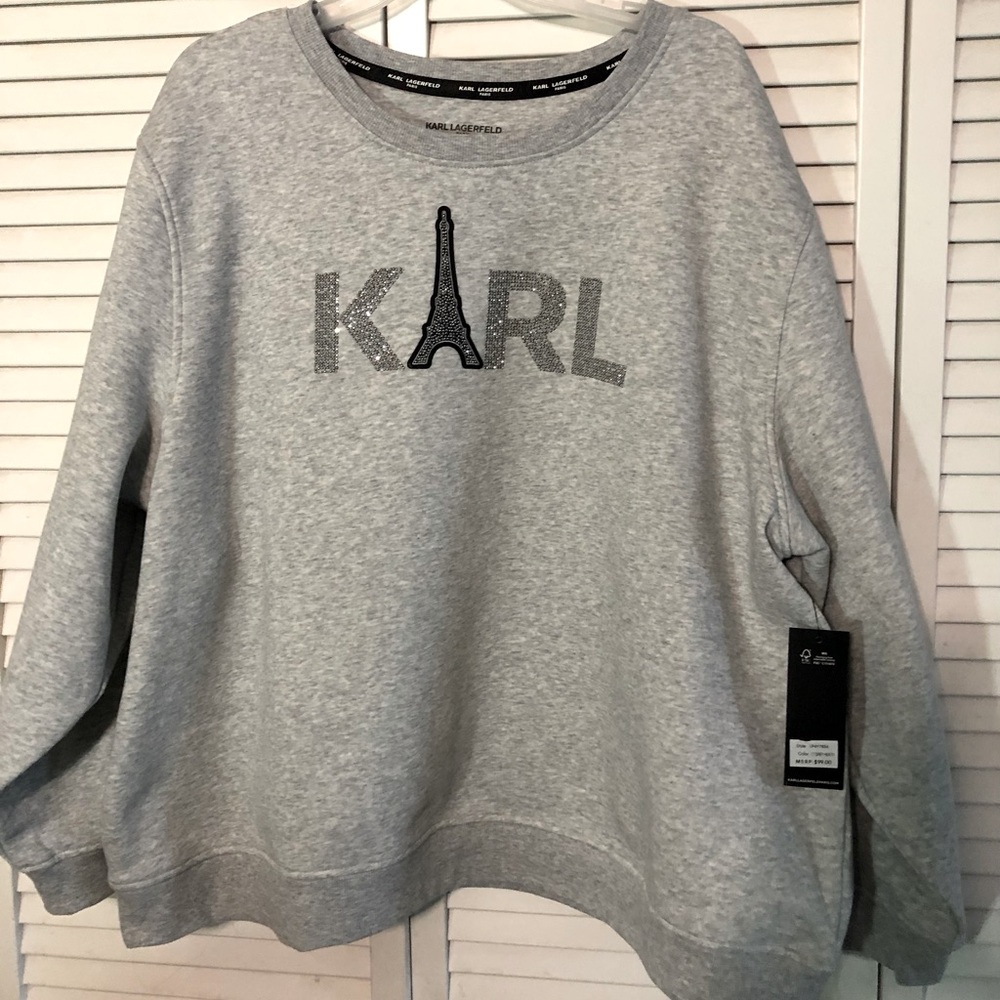 NEW KARL LAGERFELD LOGO Paris SWEATSHIRT, gray size 2x. New with tags